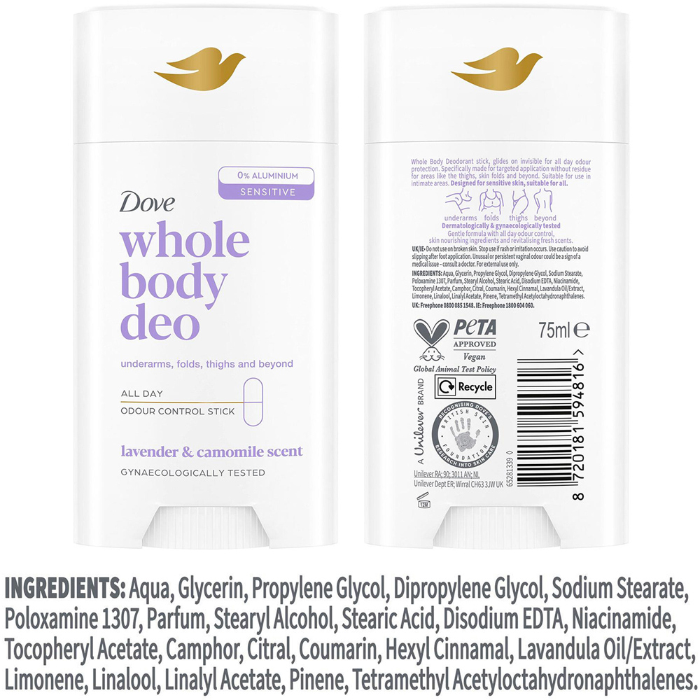 Dove Whole Body Long Lasting Fresh Lavender and Camomile Deodorant Stick 75ml 6 Pack Image 9