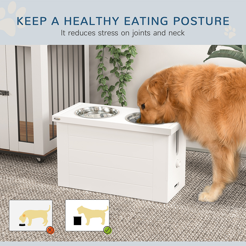 PawHut Semi Auto Dispenser Raised Dog Bowls with Slow Feeder Mat Image 5