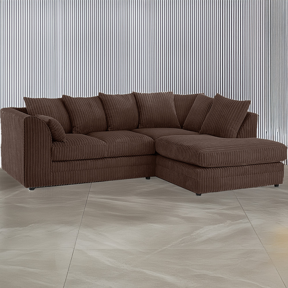 Portland Luxor 4 Seater Chocolate Jumbo Cord Right Hand L Shape Corner Sofa Image 1