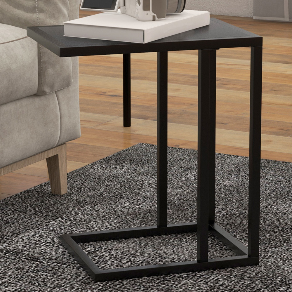 Portland Black Marble Effect Top C Shape Side Table Image 1