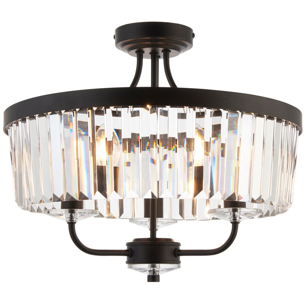 Merano Ascoli Matt Black Cut Glass Multi Arm Semi Flush Ceiling Lamp Image 3