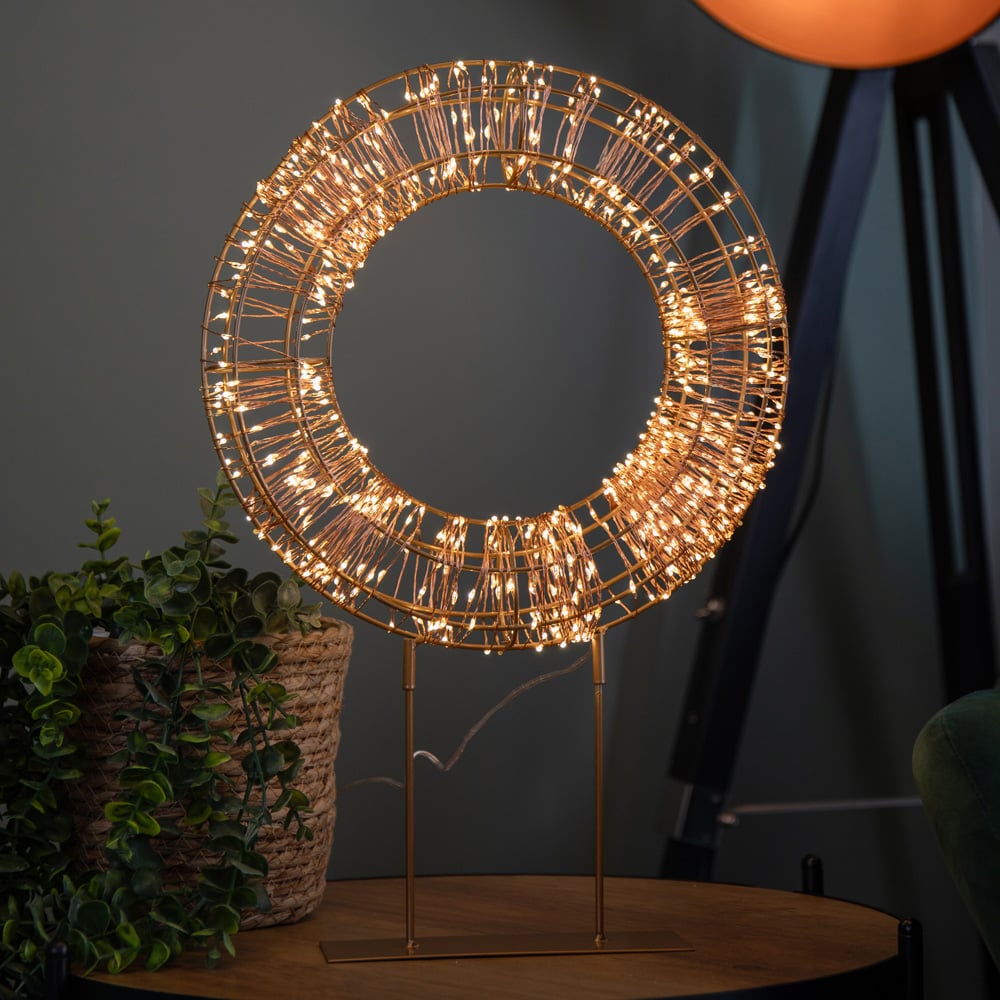 Samuel Alexander 720 Warm White LED Rose Gold Light Up Christmas Wreath on Metal Stand 45cm Image 2