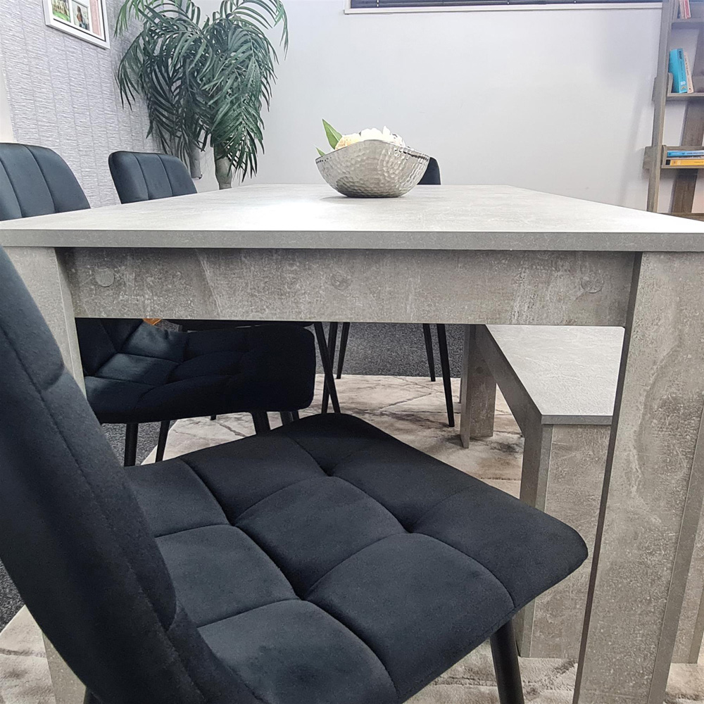 Portland Velvet 6 Seater Dining Set with Bench Stone Grey and Black Image 4