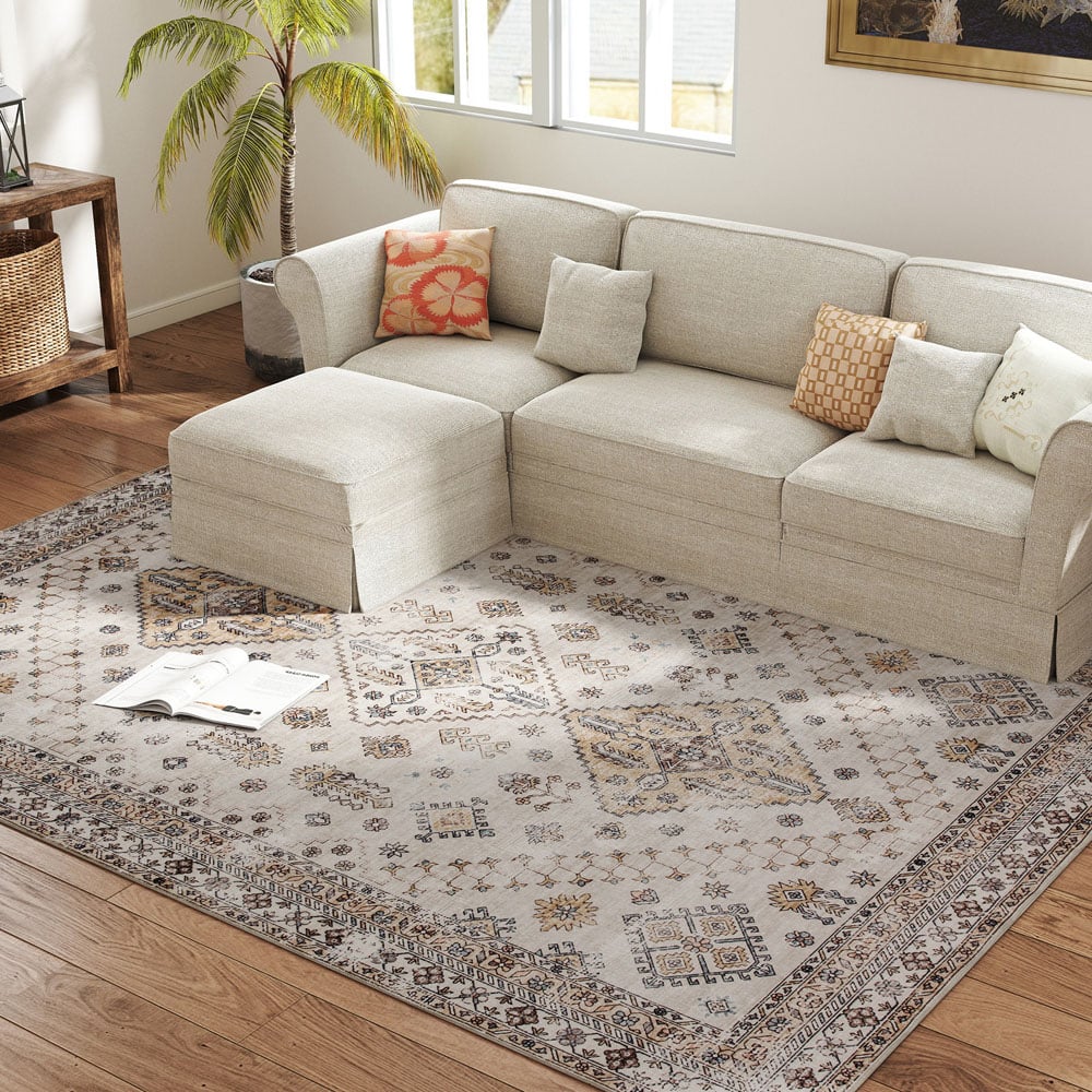 HOMCOM Beige Flannel Non Slip Rug 200 x 290cm Image 3