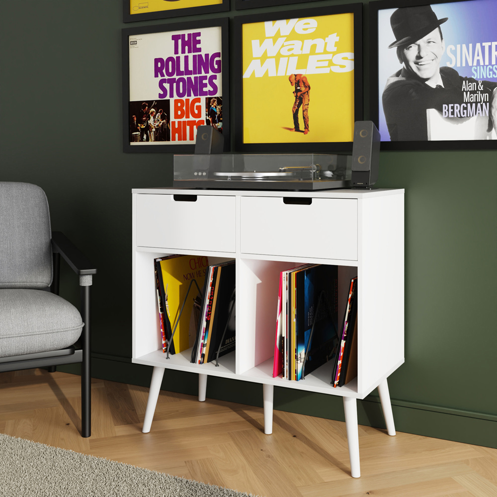 GFW Jaxon 2 Drawer 2 Shelf White Turntable Stand Image 9