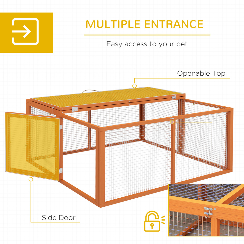 PawHut Orange Folding Wooden Rabbit Hutch with Openable Top Image 7
