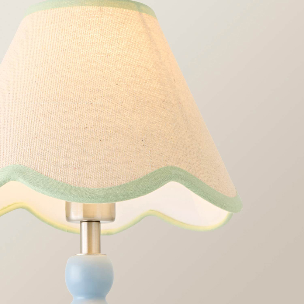 ValueLights Bobble Green Scallop Shade Blue Rechargeable Wooden LED Table Lamp Image 3