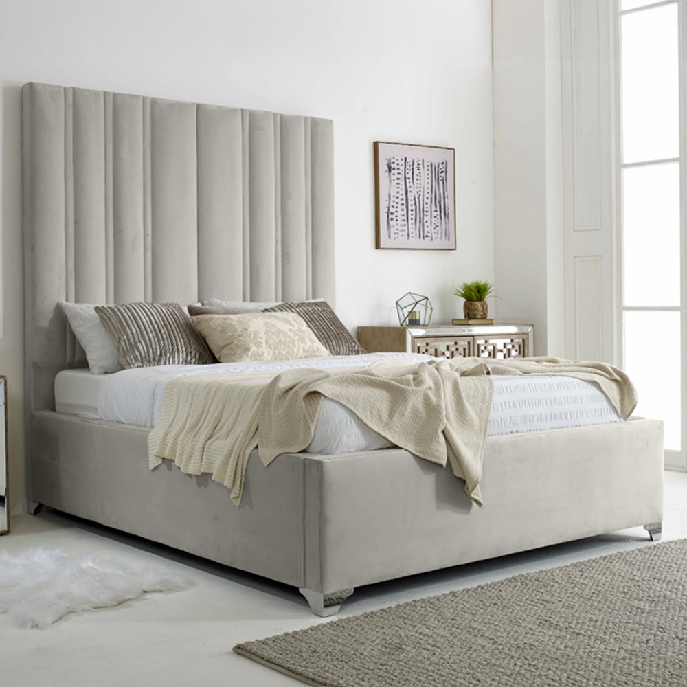 Eleganza Home Wilburn Double Silver Plush Velvet Bed Frame with Headboard Image 1
