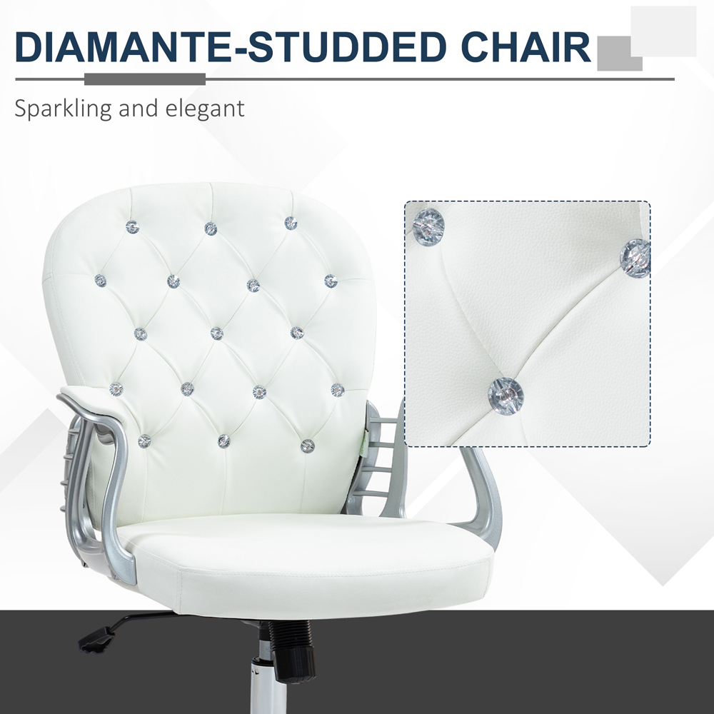 Portland White PU Diamante Padded Swivel Office Chair Image 7