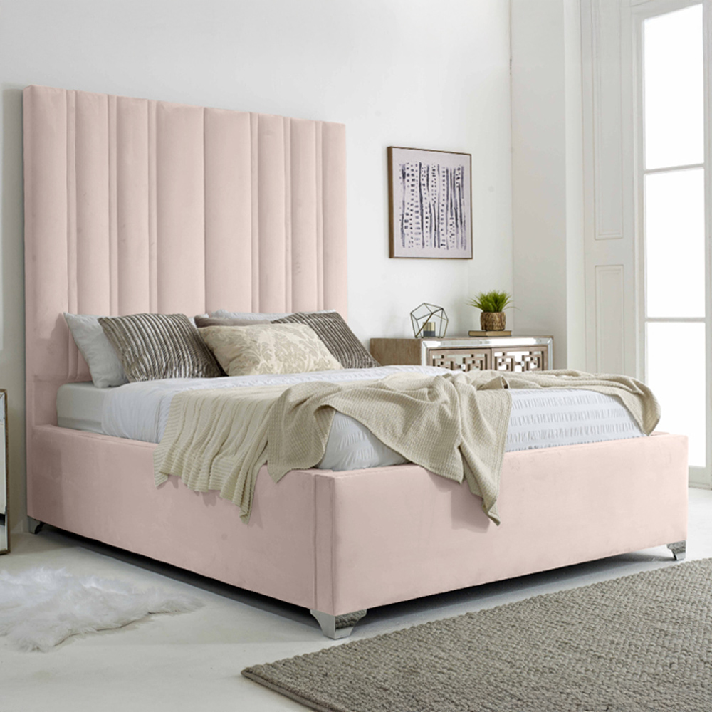 Eleganza Home Wilburn Single Pink Plush Velvet Bed Frame with Headboard Image 1