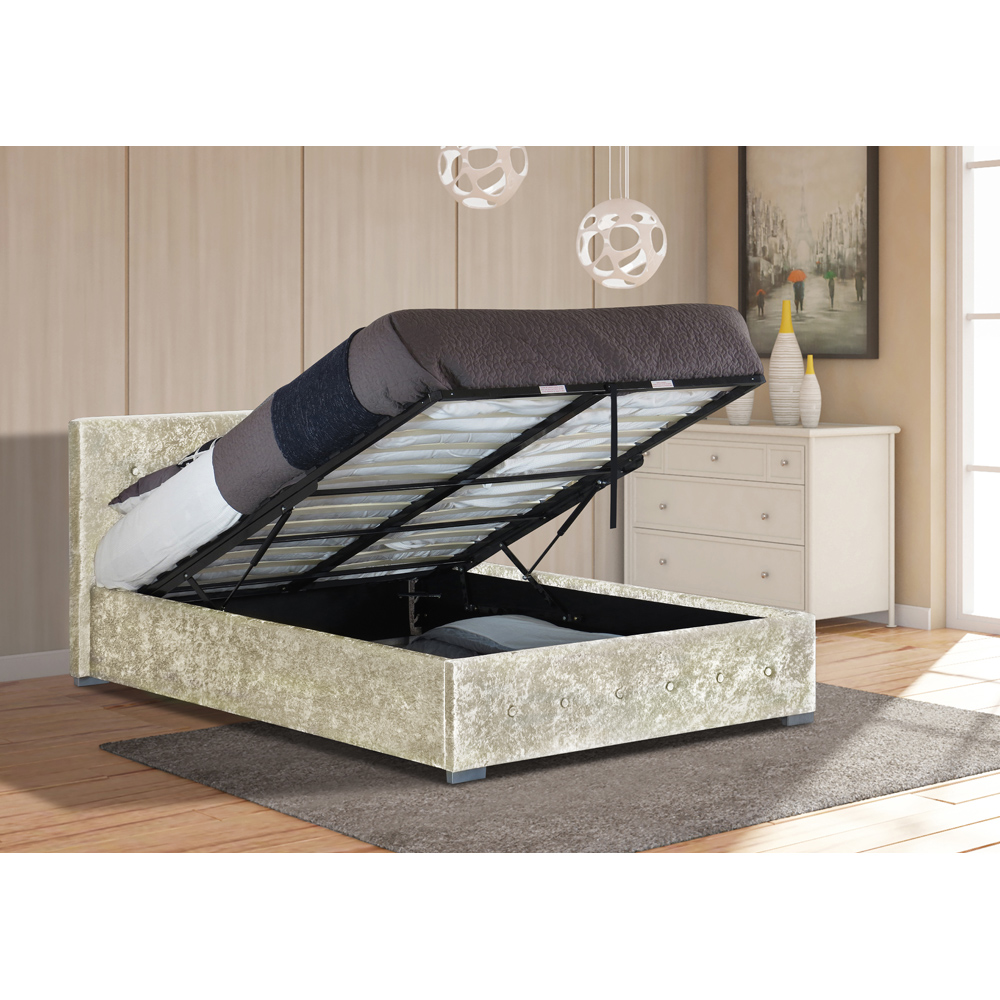 Brooklyn King Size Cream Crushed Velvet Ottoman Storage Bed Image 2