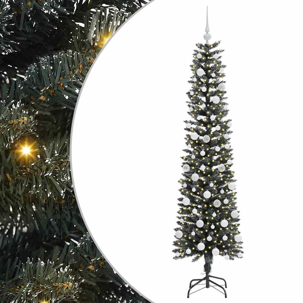 vidaXL Pre-Lit White Baubles Green Artificial Christmas Tree 6ft Image 2