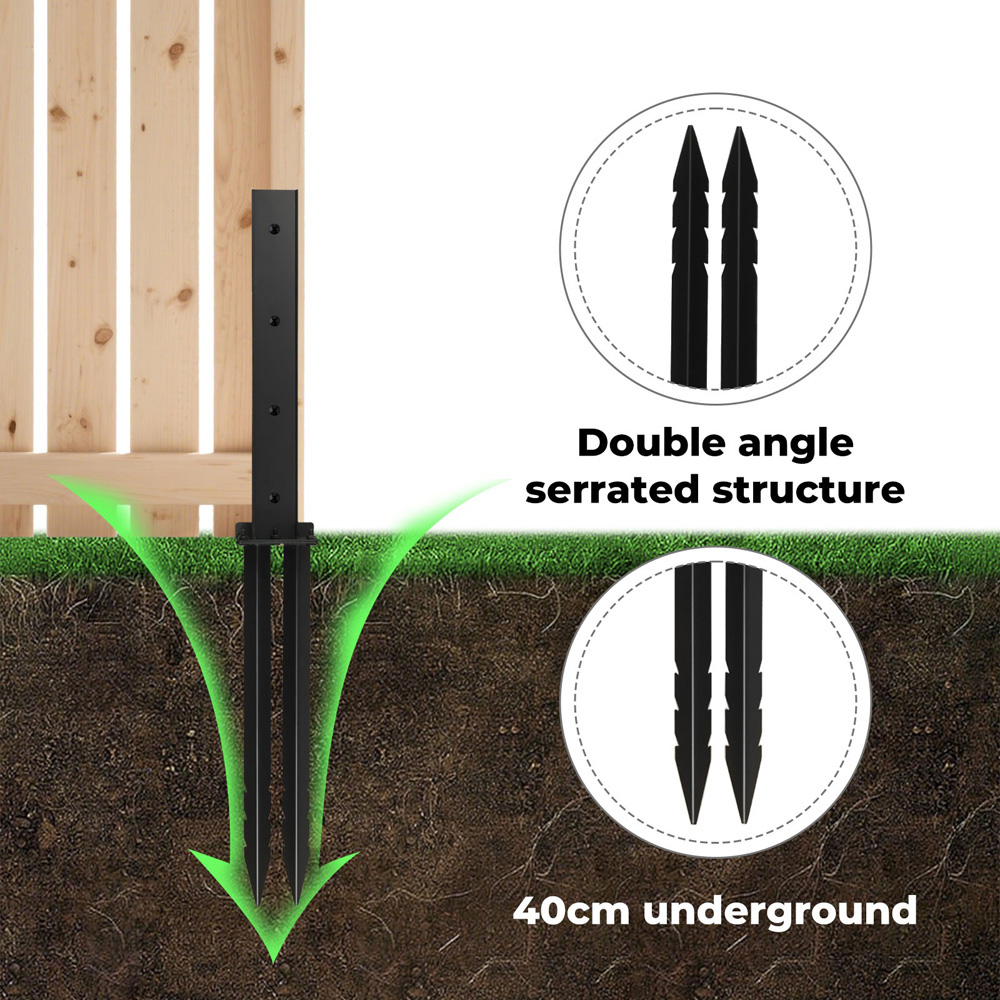 Traderight Black Heavy Duty Metal Fence Post Ground Spike 2 Pack Image 6