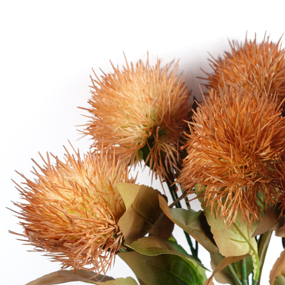 Leaf Globe Thistle Yellow Ball Artificial Flower Stem 70cm 6 Pack Image 3