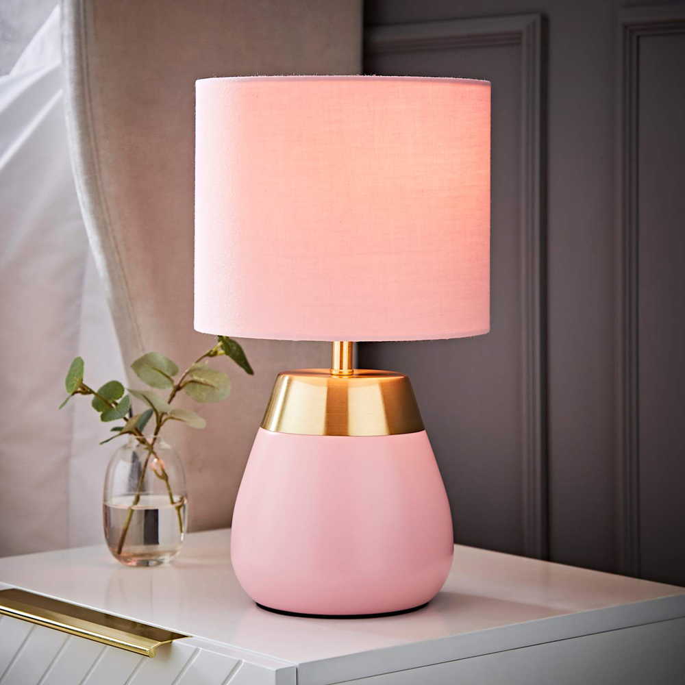 ValueLights Hurst Drum Shade Pink Touch Table Lamp with Bulb Image 6