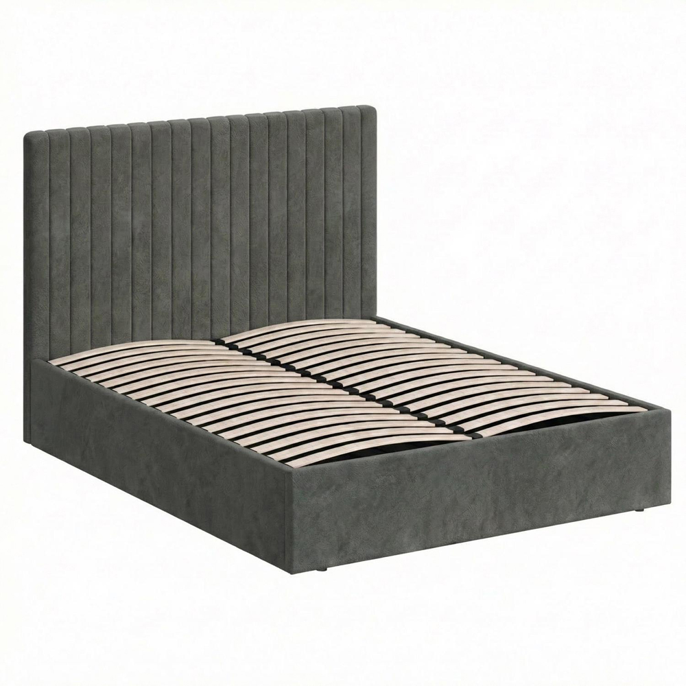 FWStyle Sollom Double Nickel Upholstered Lift-Up Ottoman Bed Frame with Ribbed Headboard Image 6