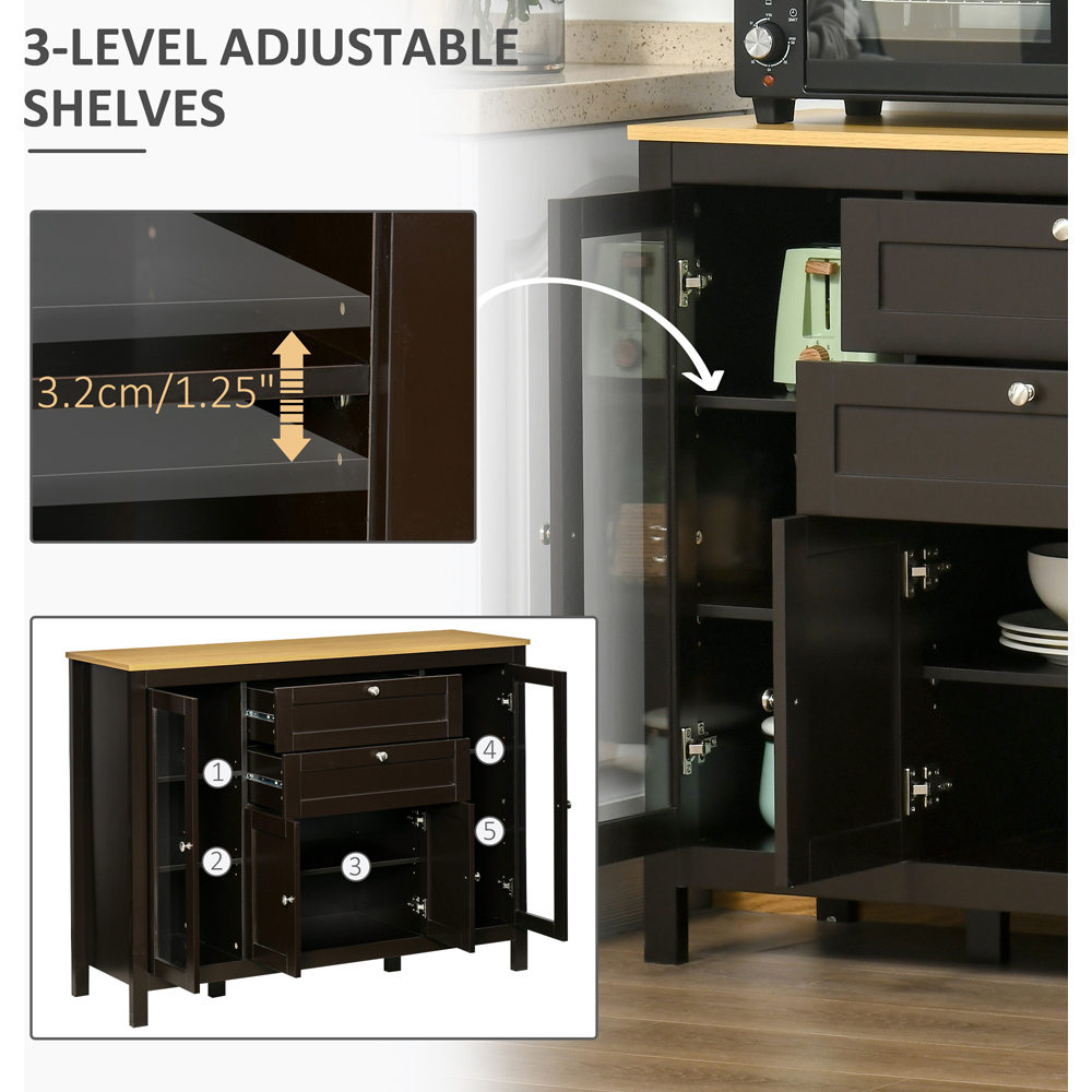 HOMCOM 4 Door 2 Drawer Black Brown Modern Storage Cabinet Image 6