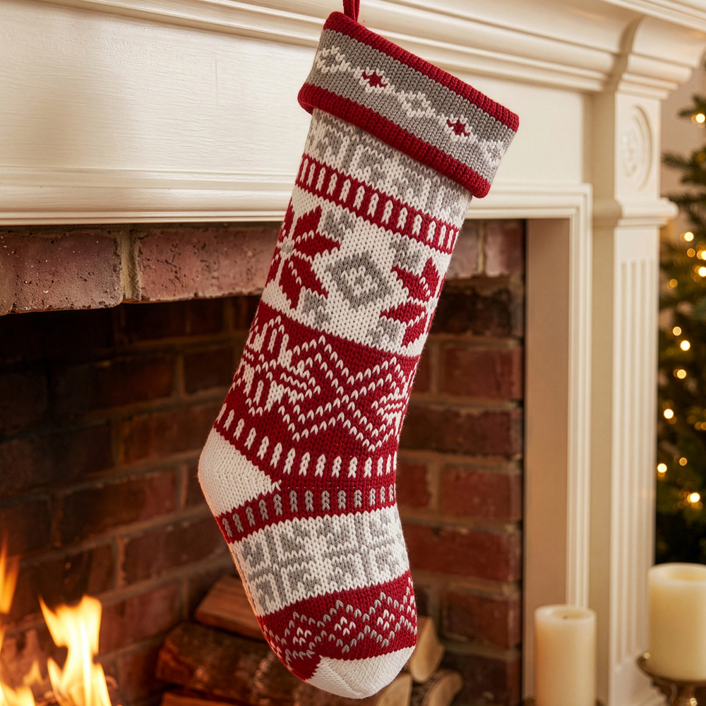 Dibor Red Fair Isle Nostalgia Knit Christmas Stocking Image 2