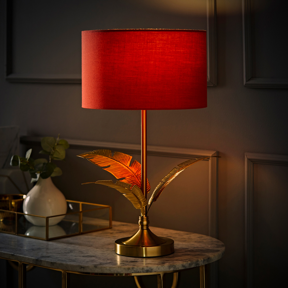ValueLights Christina Rust Red and Gold Palm Leaf Single Stem Table Lamp and Bulb Image 6