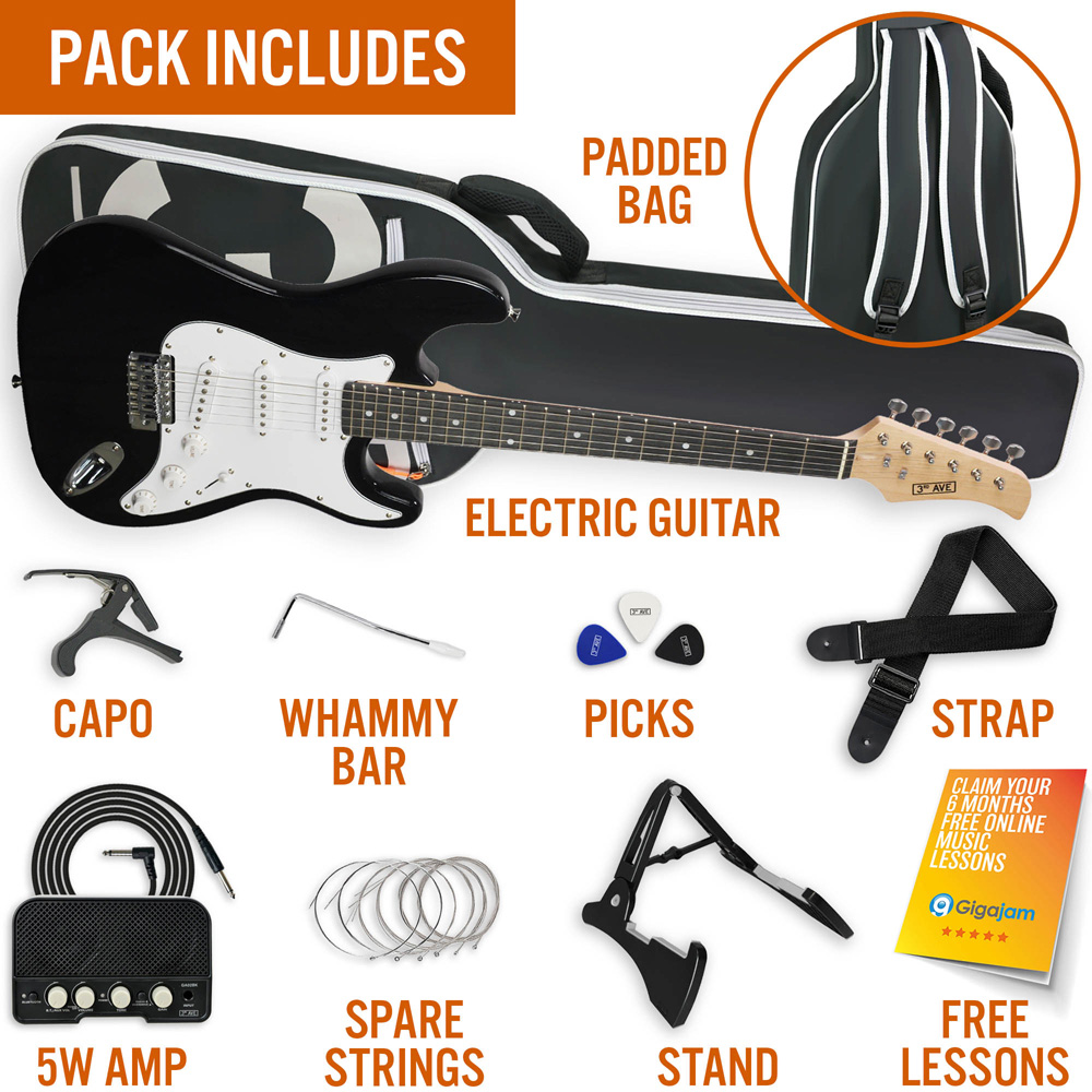 3rd Avenue Black Full Size Electric Guitar Set Image 5