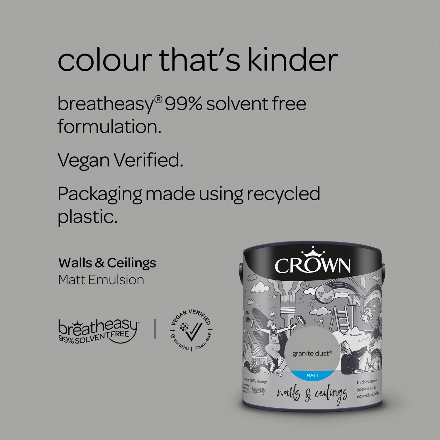Crown Wall & Ceilings Granite Dust Matt Emulsion 2.5L Image 4