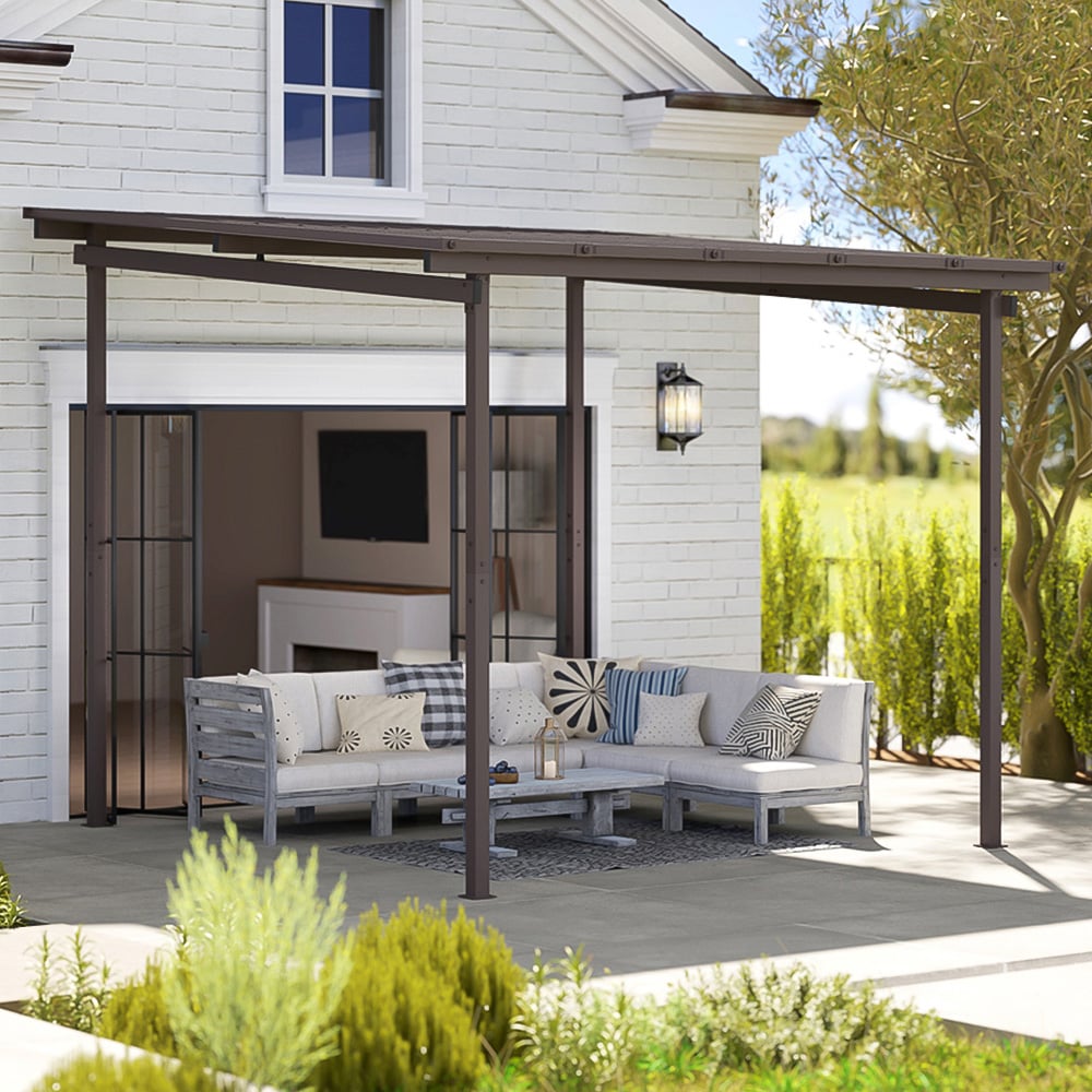 Outsunny 3 x 3m Dark Brown Metal Waterproof Pergola Image 1