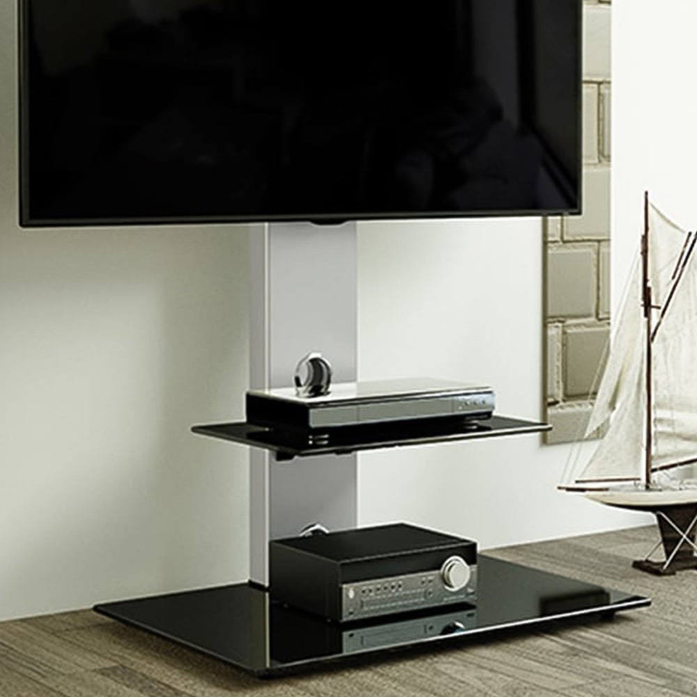 AVF Lesina 65 inch Silver and Black Glass TV Mount Pedestal Stand