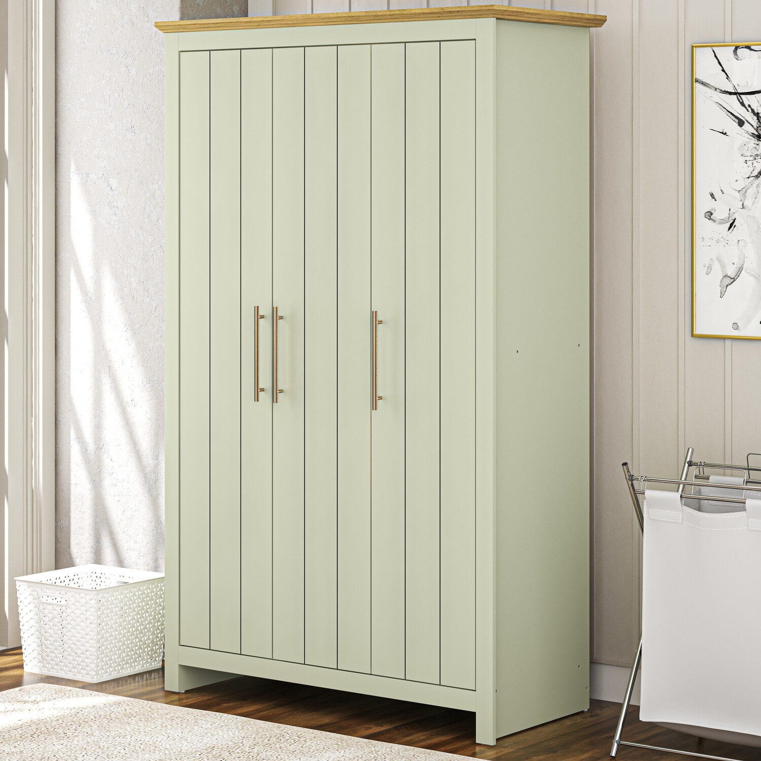 Bexley 3 Door Sage Green Wardrobe Image 3