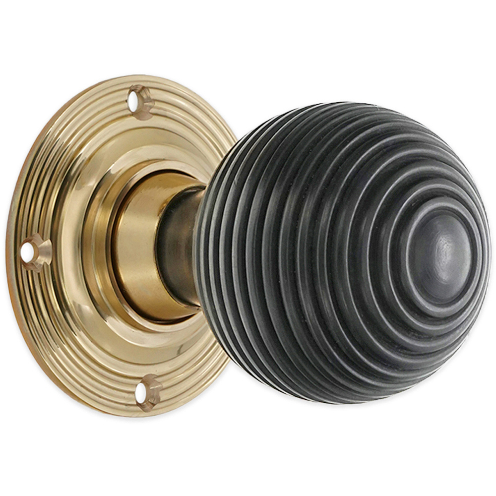 Spira Brass Polished Brass Ebony Beehive Rim and Mortice Door Knob 2 Pack Image 3