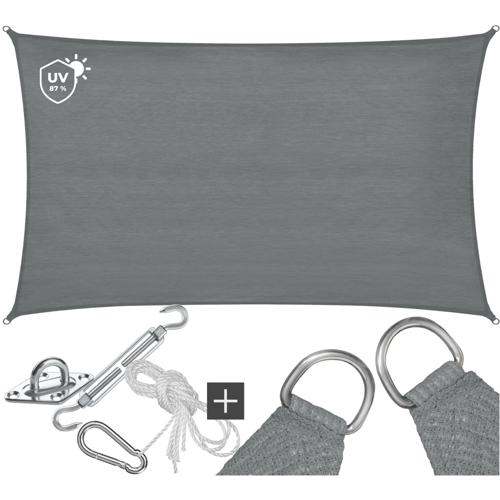 tectake Sonny Grey Water-Resistant Sun Shade Sail 500 x 700cm Image 2