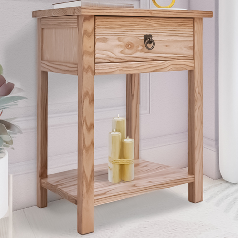 Montese Single Drawer Light Wood Bedside Table with Ring Handle Image 1