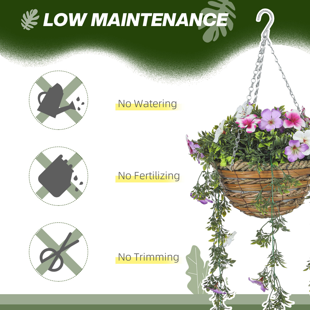 Portland Azalea Flower Artificial Plants in Hanging Basket 2 Pack Image 6