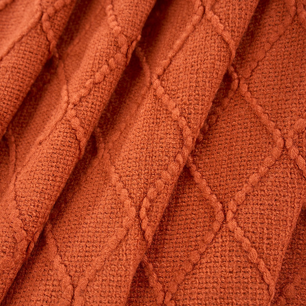 Living and Home Orange Diamond Knit Throw Blanket with Tassels 130 x 170cm Image 4