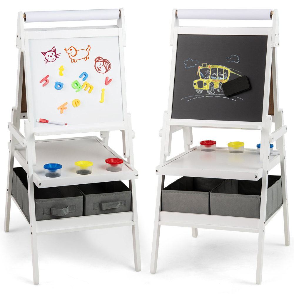 Costway Kids White Double Sided Easel with Magnetic Whiteboard and Chalkboard Image 4