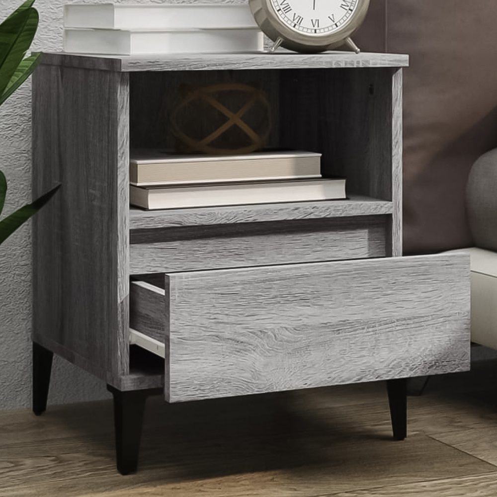 vidaXL Single Drawer Single Shelf Grey Sonoma Wooden Bedside Cabinet Image 1