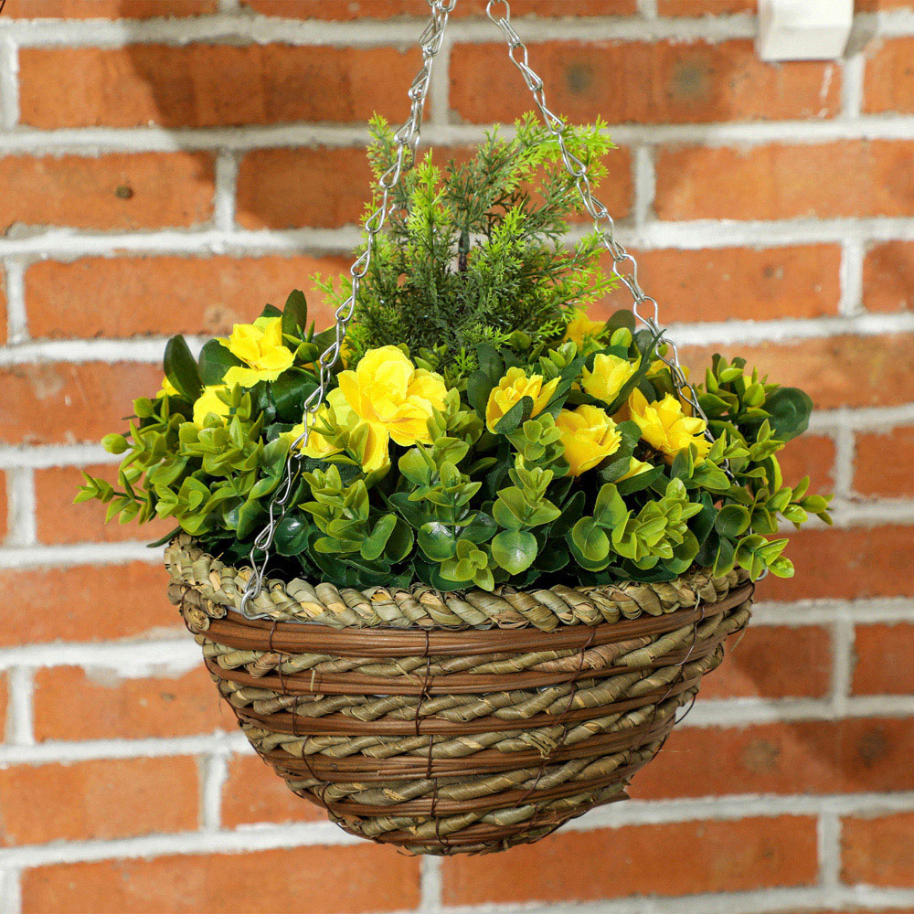 Portland Artificial Yellow Lisianthus Flower Hanging Planter 2 Pack Image 3