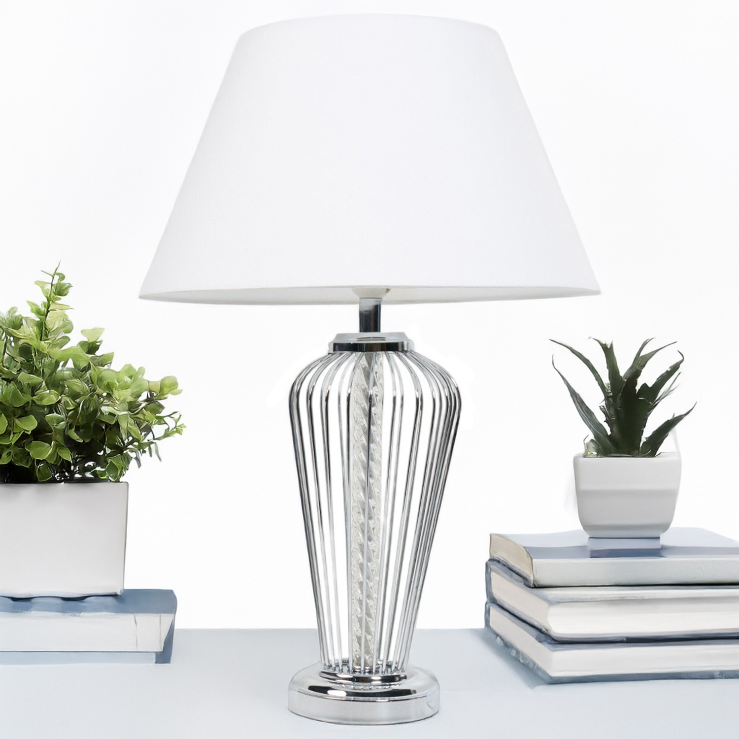 Adeline Table Lamp Chrome and White Image 2