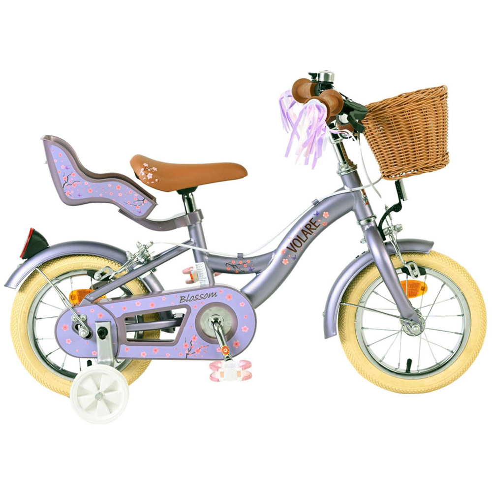 Volare Blossom Kids 12 inch Purple Bike with Stabilisers Doll Seat and Basket Image 4