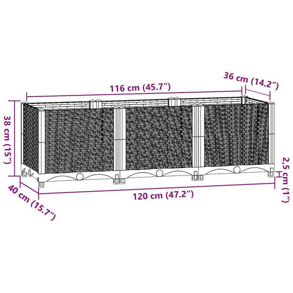vidaXL White Polypropylene Raised Garden Bed 38 x 40 x 120cm Image 9
