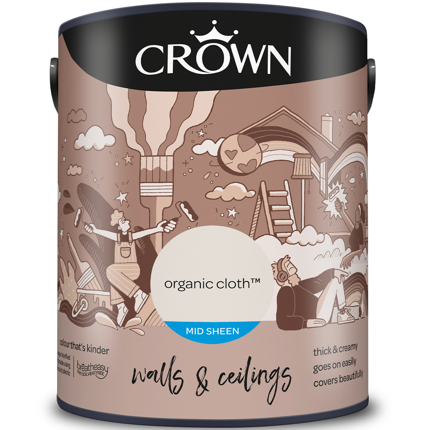 Crown Walls & Ceilings Organic Cloth Mid Sheen Emulsion Paint 5L Image 2