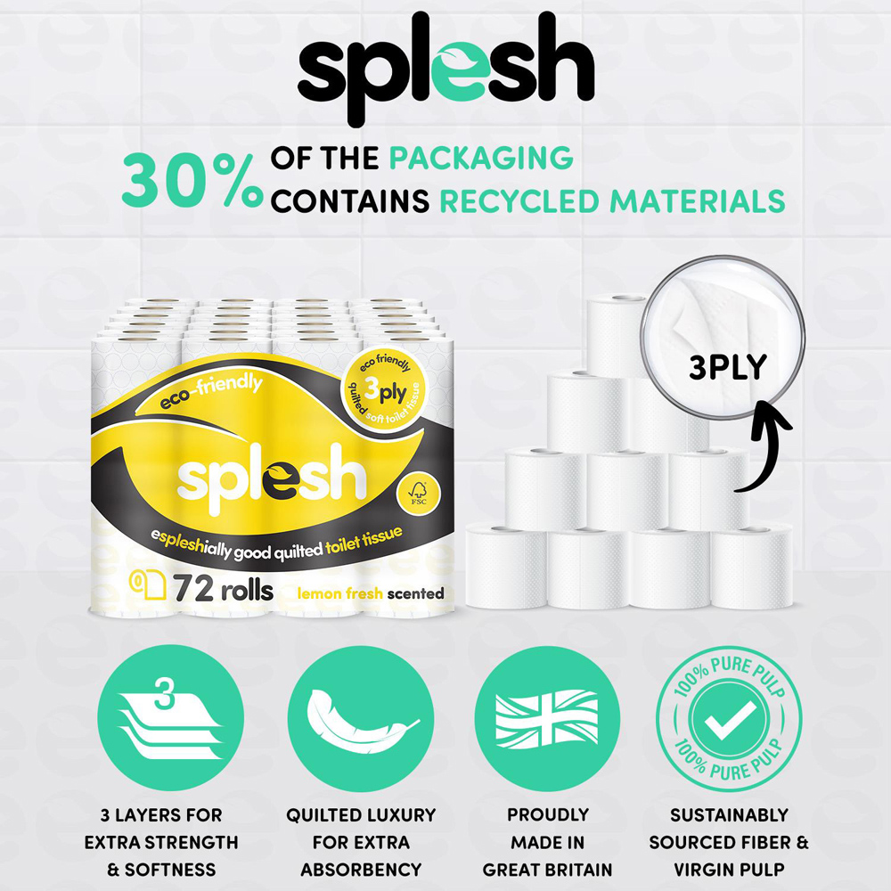 Splesh Quilted Fresh Lemon Fragrance Toilet Tissue 72 Rolls 3 Ply Image 2