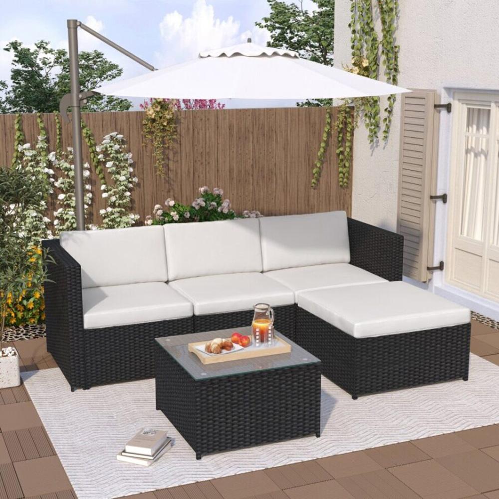 Rupert 4 Seater Black Rattan Outdoor L-Shape Corner Sofa Set Image 6