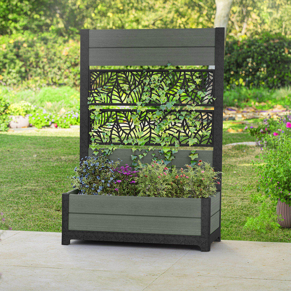 Keter Green 3.5 x 1.5ft Tulip Screen Garden Bed Planter Box with Leaves Design Panel Image 2