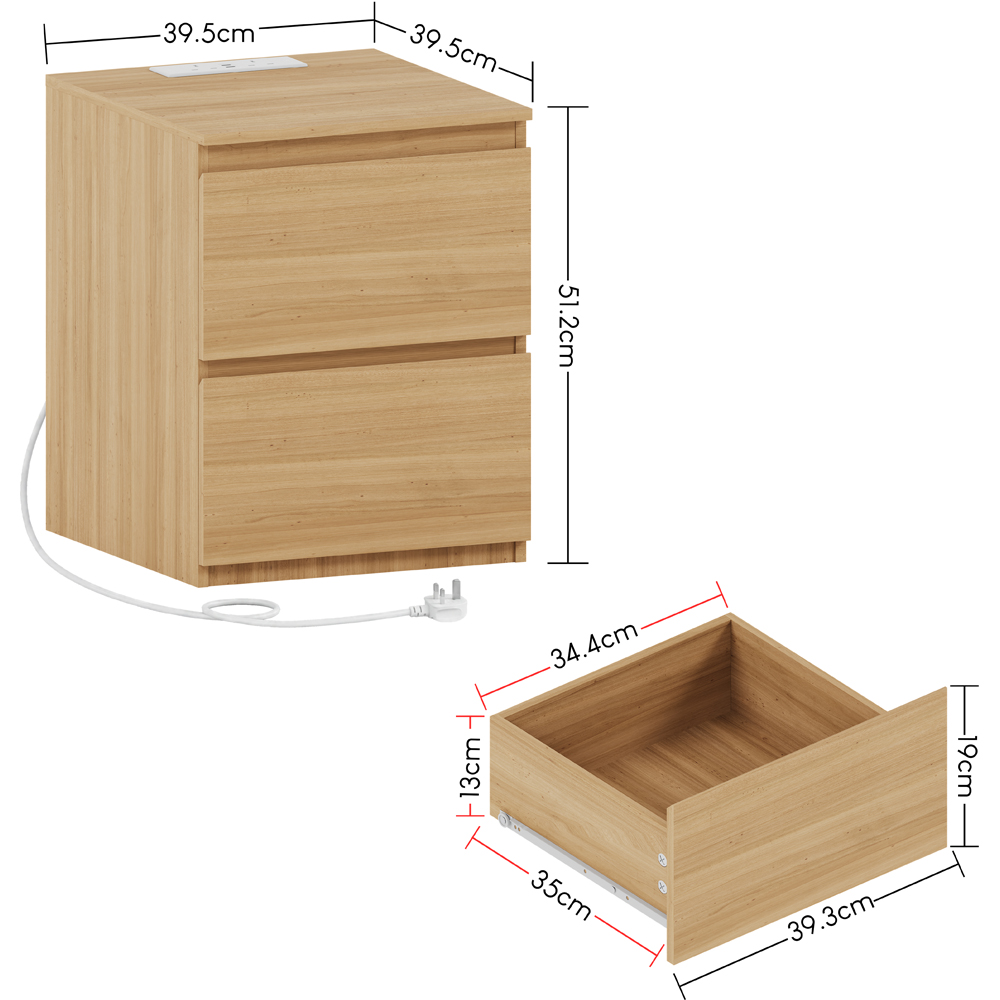 VIDA DESIGNS Denver 2 Drawer Pine Large Bedside Chest with Power Outlet Image 9