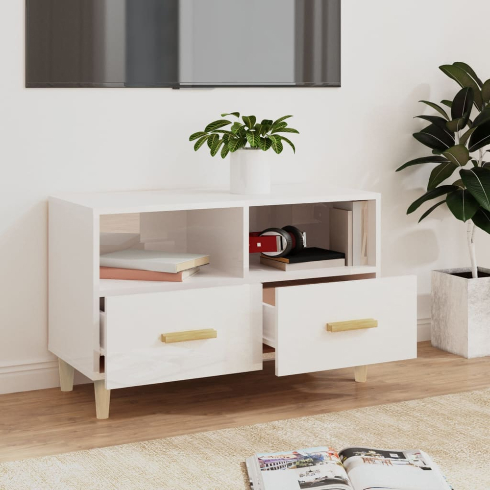 vidaXL 2 Drawer 2 Shelf High Gloss White TV Cabinet Image 8