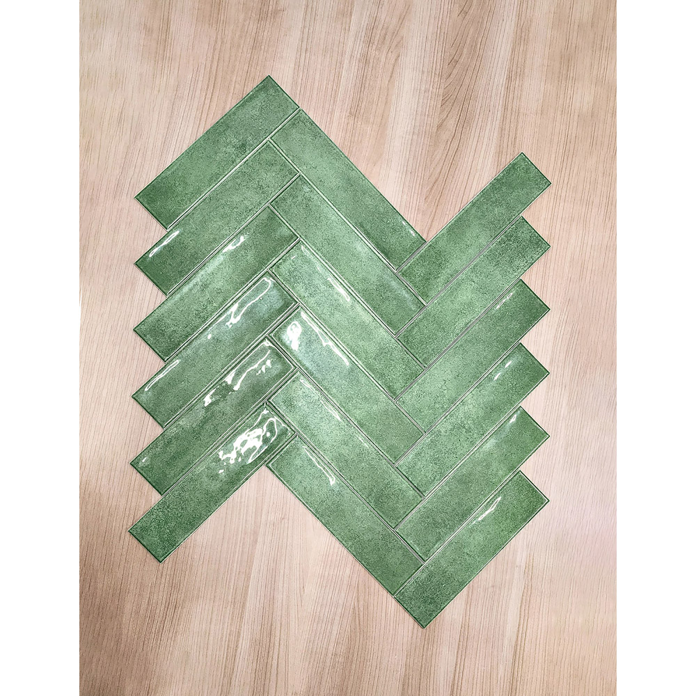 Top Ceramics Green Gloss Flat Bumpy Metro Ceramic Wall Tile 300 x 75mm Image 3
