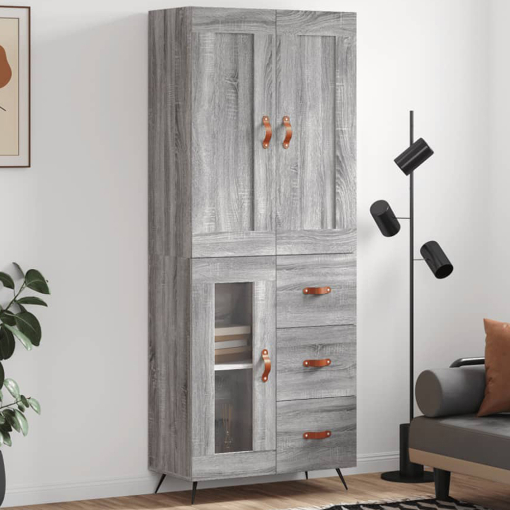 vidaXL 3 Wood and Glass 3 Drawer Grey Sonoma Highboard Image 1
