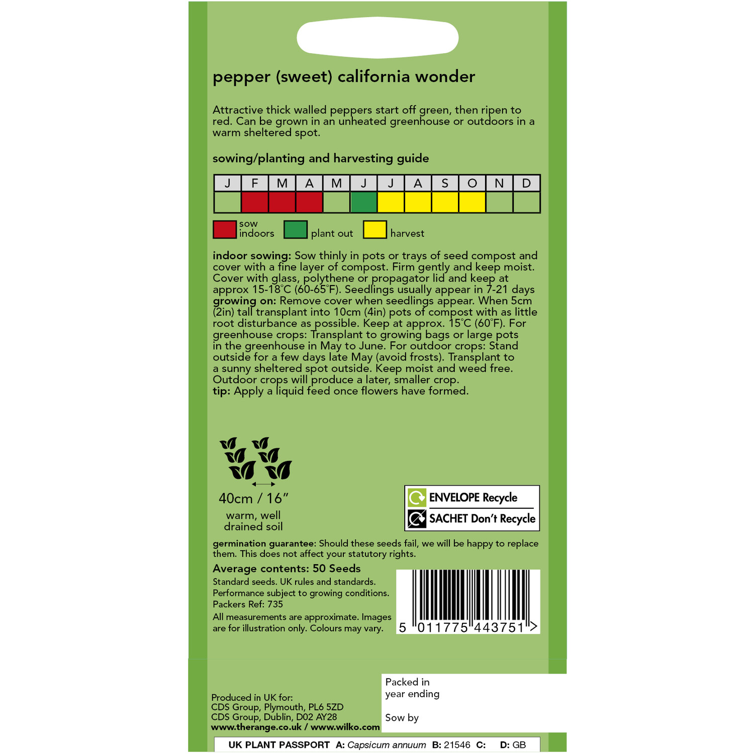 Wilko Pepper Sweet California Wonder Seeds Image 2