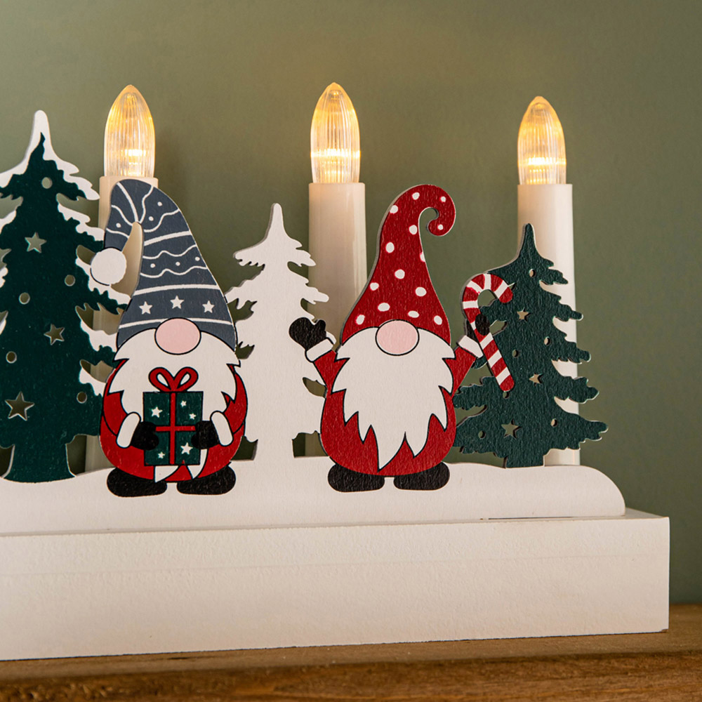 Samuel Alexander Light Up White Wooden Christmas Candle Bridge with Gonk Scene Image 3