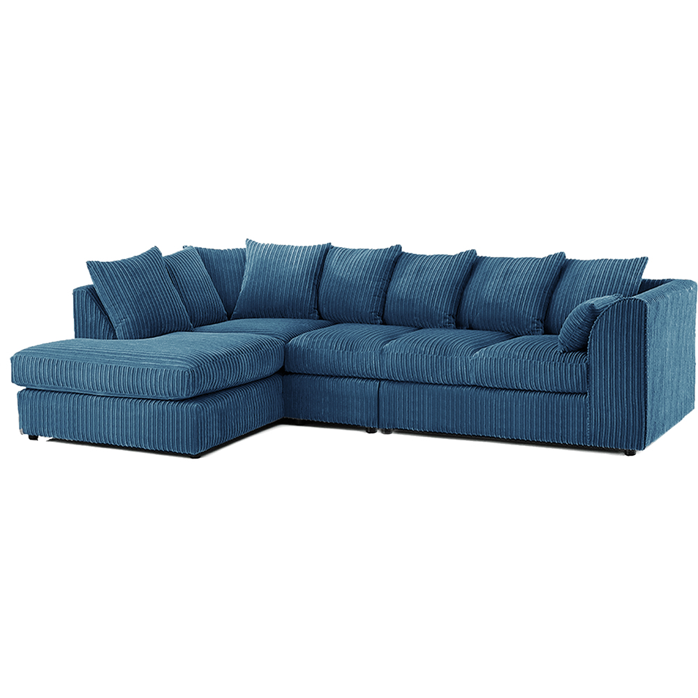 Luxor 4 Seater Marine Blue Jumbo Cord Left Hand Facing Scatter Back L Shaped Corner Sofa Set Image 2